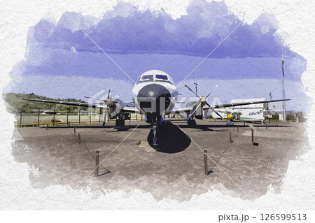 水彩画風　コウノトリ但馬空港　YS-11　兵庫県豊岡市 126599513