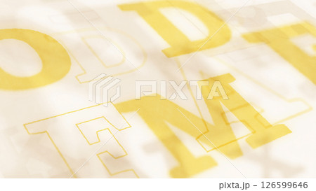 印刷物風のアルファベットが立体的に斜めに並んだ背景 - イエロー 126599646