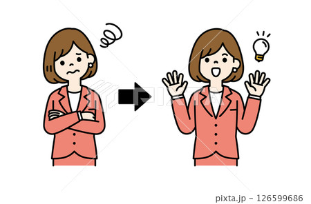 悩みを解消する方法を思いついた、女性会社員のベクターイラスト素材＿線幅の編集可能＿カラー 126599686