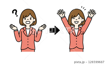 疑問を解決した、女性会社員のベクターイラスト素材＿線幅の編集可能＿カラー 126599687