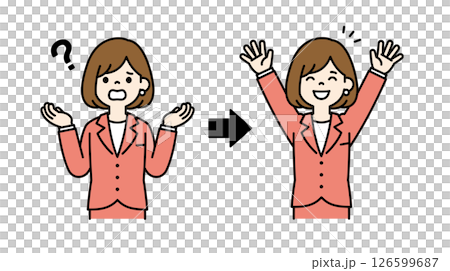 疑問を解決した、女性会社員のベクターイラスト素材＿線幅の編集可能＿カラー 126599687