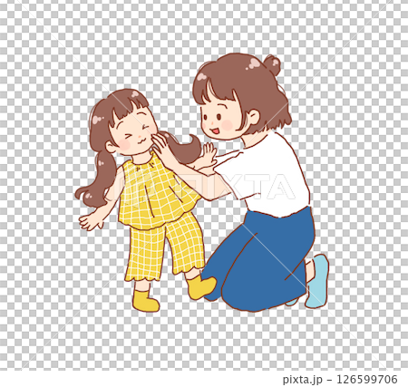 Parent and child applying paint to face 126599706