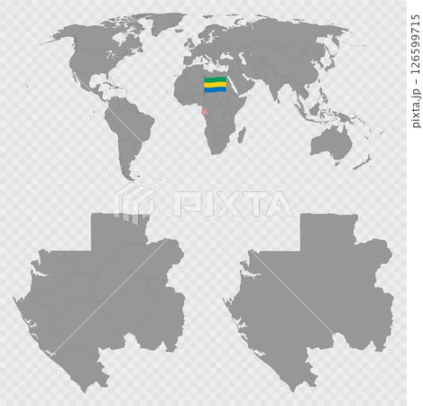 Gabon Map Set with World Location. 126599715