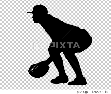 棒球選手採取防守姿態的輪廓 棒球選手採取防守姿態的輪廓 126599910