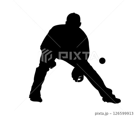 ゴロを待つ姿勢の野球守備シーン 126599913