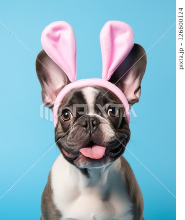 Cute Dog wearing Easter Bunny ears. Generative Ai 126600124