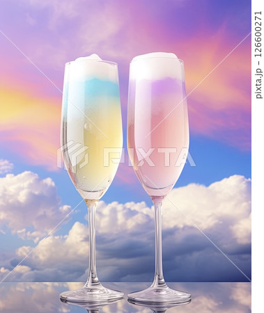 Champagne glasses in colors of LGBT colors. Ai Generative 126600271
