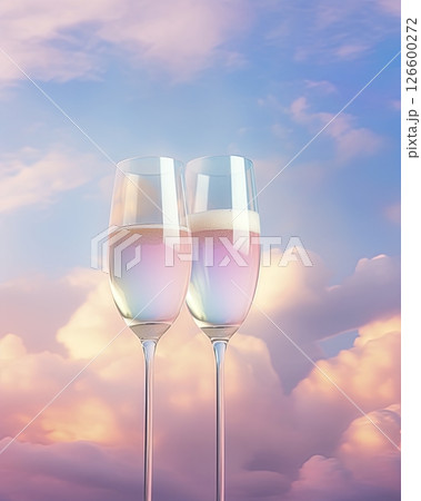 Champagne glasses in colors of LGBT colors. Ai Generative 126600272