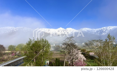 霧の中から現れた雄大な白馬連山　【長野県 白馬村】 126600428
