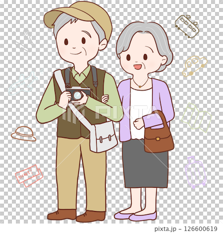 旅行するシニア夫婦(背景あり) 126600619