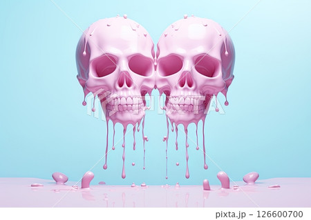 Skulls covered in pink paint. Love concept. Generative Ai 126600700