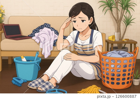 掃除に疲れた表情の主婦 126600887