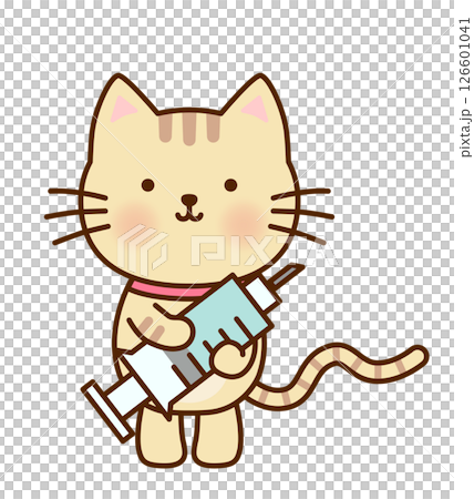 Illustration of a cute cat holding a syringe Illustration of a cute cat holding a syringe 126601041