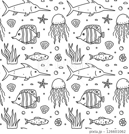 Cute seamless pattern with sea creatures 126601062