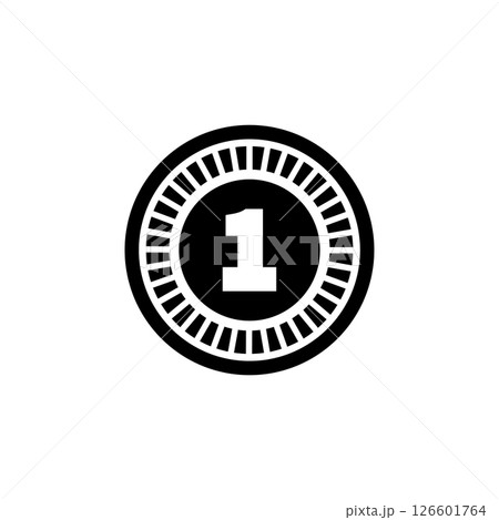 One Golden Coin, 1 Gold Cent or Dollar Solid Flat Vector Icon Isolated on White Background 126601764