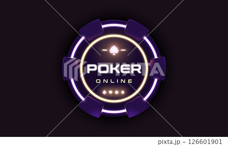 Glowing neon poker chip with Poker Online text. Futuristic design for casino games, online gambling, mobile apps, banners, and gaming platforms Glowing neon poker chip with Poker Online text. Futuristic design for casino games, online gambling, mobile apps, banners, and gaming platforms 126601901