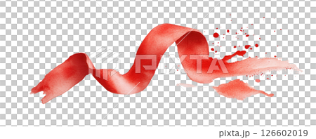 Red ribbon in watercolor style isolated on transparent background and paper texture 126602019