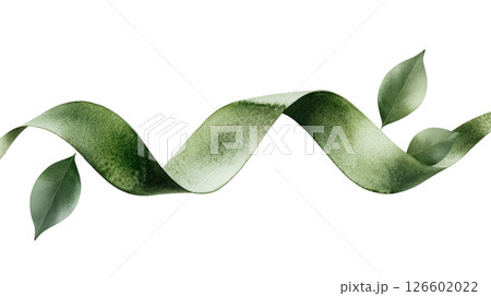 Curved Green Leaf Ribbon with Natural Texture and Realistic Leaves on Transparent Background Curved Green Leaf Ribbon with Natural Texture and Realistic Leaves on Transparent Background 126602022