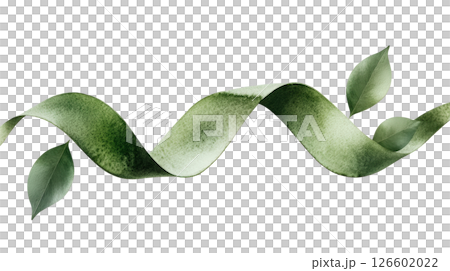 Curved Green Leaf Ribbon with Natural Texture and Realistic Leaves on Transparent Background Curved Green Leaf Ribbon with Natural Texture and Realistic Leaves on Transparent Background 126602022