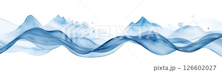 Serene Blue Watercolor Waves with Mountainous Horizon Serene Blue Watercolor Waves with Mountainous Horizon 126602027