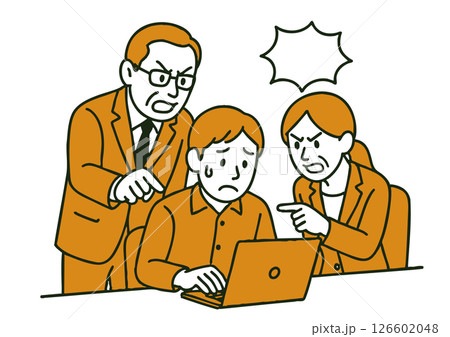 怒られる部下と叱責する上司たち（職場のトラブル） 126602048