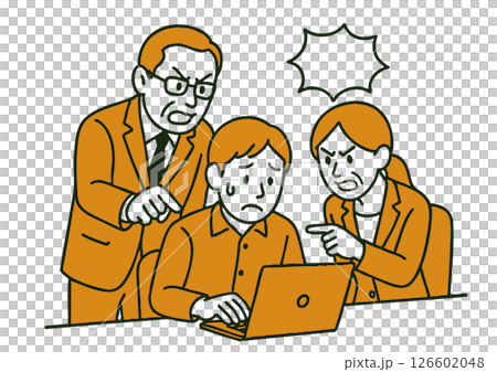 怒られる部下と叱責する上司たち（職場のトラブル） 126602048