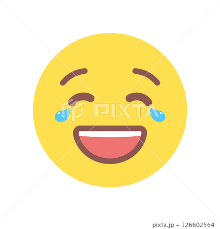 涙を流して笑っているニコニコ顔の絵文字｜爆笑や大笑い、うれし泣きのイラスト 126602564