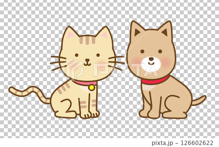 一隻可愛的狗和一隻貓並排站著的插圖 126602622