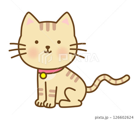 おすわりしているかわいい飼い猫のイラスト 126602624