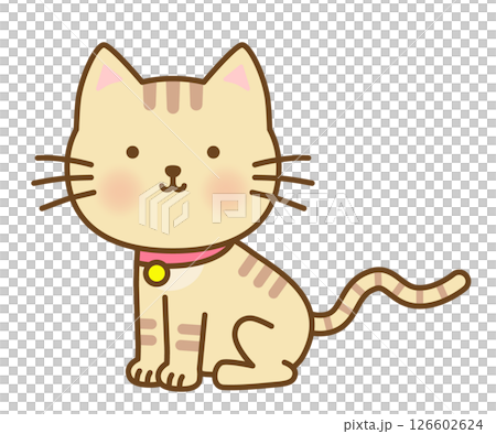 おすわりしているかわいい飼い猫のイラスト 126602624
