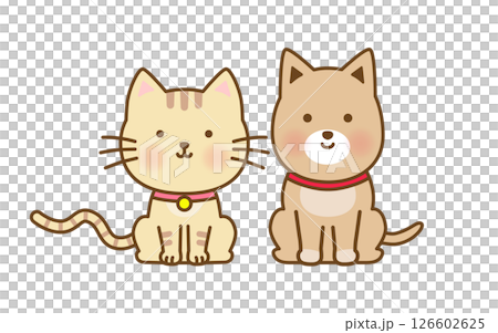 仲良く並ぶかわいい飼い犬と飼い猫のイラスト 126602625