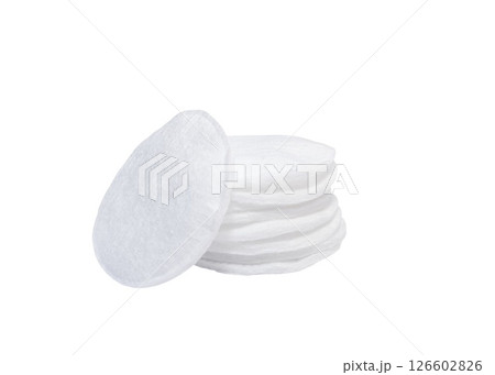 Pile of white cotton pads on white background 126602826