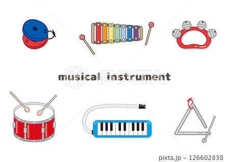 幼稚園や保育園の音楽祭で使う楽器のイメージイラストセット 126602838