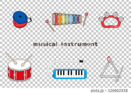 Set of illustrations of musical instruments used in kindergarten and nursery school music festivals 126602838