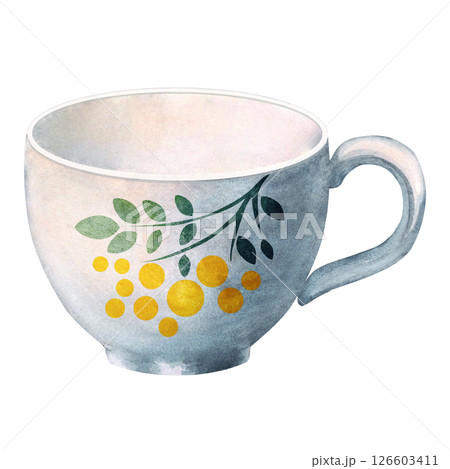 Watercolor Tea Cup with Berries 126603411