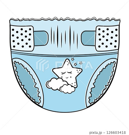 Cartoon-style baby absorbent diapers. Vector illustration for packaging diapers and other products for newborns 126603418