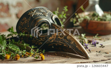 古風なペストマスクと薬草1 古風なペストマスクと薬草1 126603447
