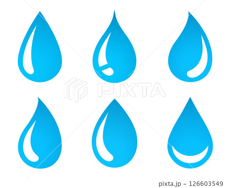 Blue water liquid droplets shapes set icons 126603549