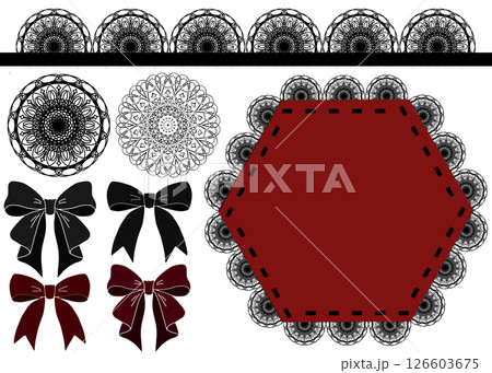 エレガントなレースとリボンの素材セット〈赤黒〉 エレガントなレースとリボンの素材セット〈赤黒〉 126603675