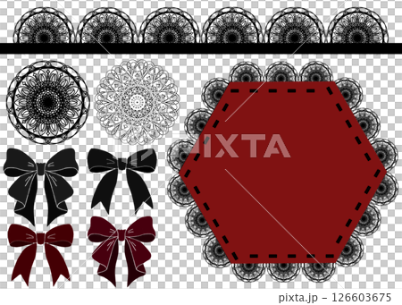 エレガントなレースとリボンの素材セット〈赤黒〉 エレガントなレースとリボンの素材セット〈赤黒〉 126603675