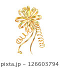 Gold vibrant collection of curls, bows, ribbons, hand-painted in watercolor with gold paint accents. Isolate elements are presented for decorating and designing textiles, interior, wallpaper, prints 126603794