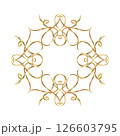 Gold curls frame, wreath from ribbons. Hand-painted in watercolor with gold paint accents. Isolate frame from elements for decorating and designing textiles, interior, wallpaper, prints, packaging 126603795