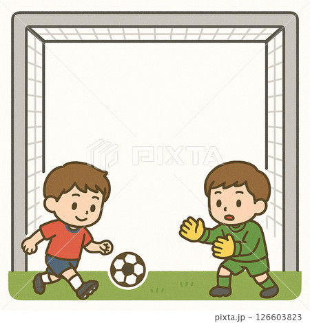 サッカーをする子供の枠イラスト サッカーをする子供の枠イラスト 126603823