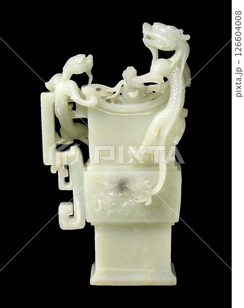 Antique Chinese Archaic Style Jade Vase with Dragons - 18-19th Century 126604008