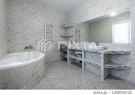 Wide Angle View of Stylish Modern Bathroom Wide Angle View of Stylish Modern Bathroom 126604018