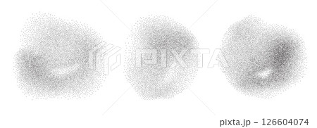 Dotwork abstract diffused spots set. Circular dynamic stippling grunge figures isolated on white background. Charcoal liquid uneven round brutalist blob forms. Vector black gradient illustration 126604074