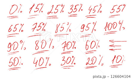 Exam grade numbers marks crayon written set. School test results hand drawn sings. Teacher percent scores for student. Vector handwritten scribble qualification rating symbols isolated on white 126604104