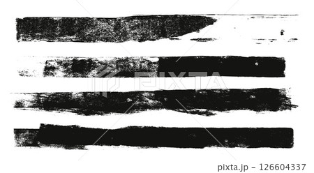 Grunge brush paint stokes. Brayer ink black lines. Thick paint rolled stripe stamps set Vector smear stain labels collection isolated on white background. Ragged abstract rectangle paintbrush figures Grunge brush paint stokes. Brayer ink black lines. Thick paint rolled stripe stamps set Vector smear stain labels collection isolated on white background. Ragged abstract rectangle paintbrush figures 126604337