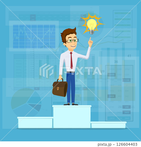 Businessman standing on winner podium. 126604403
