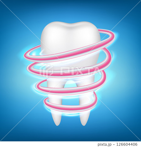 Vector toothpaste around healthy tooth. 126604406
